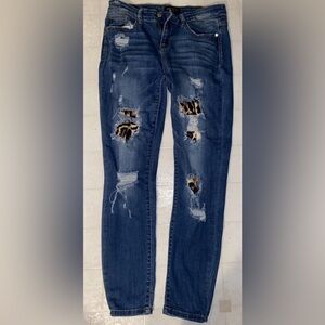 Judy Blue Juniors 9/29 Ripped Skinny Jeans in Blue With Cheetah Print